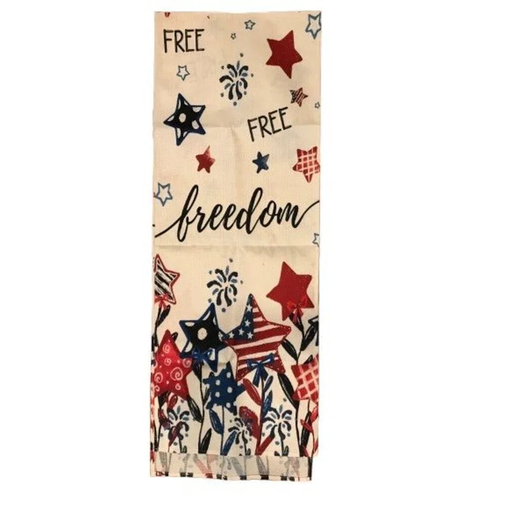 Table Runner 13x72in Woven Polyester Patriotic Freedom Stars Free